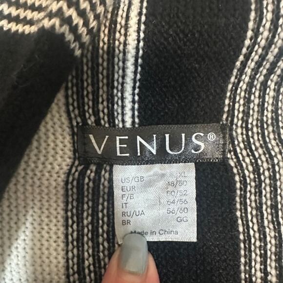 Venus Black & White Striped Opened Front Tassel Detail Knit Cardigan Women Sz XL - Picture 7 of 9